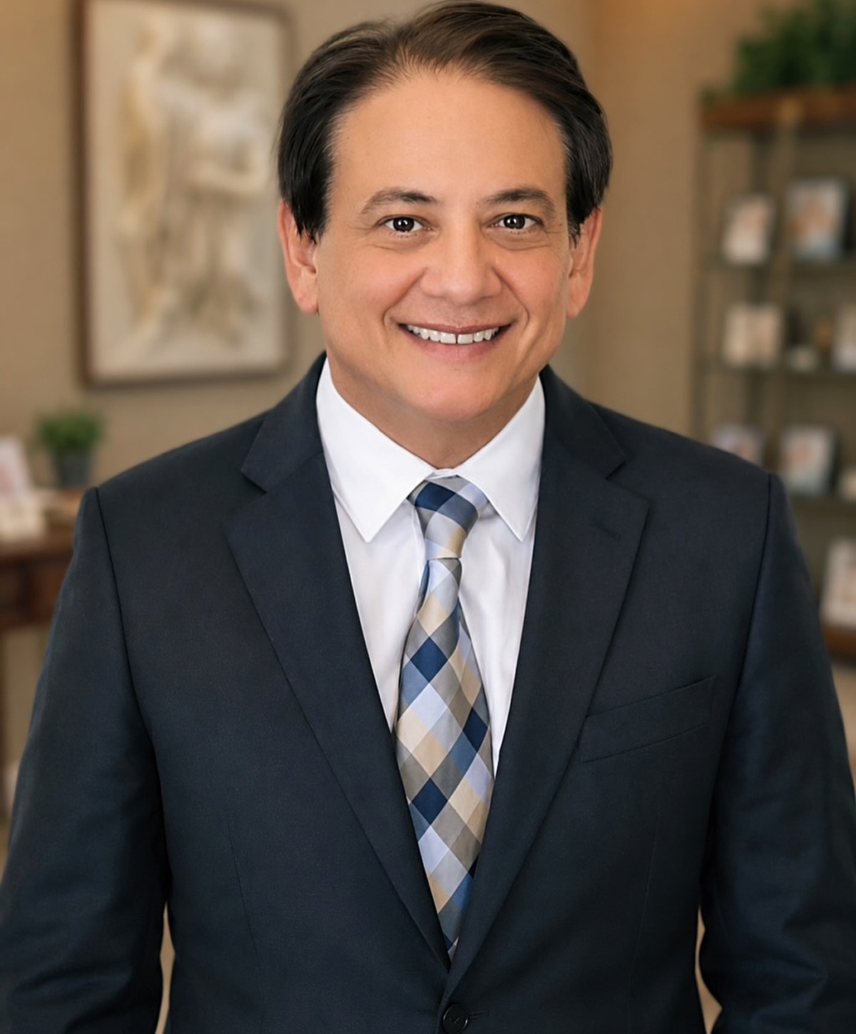 Professional man smiling in a suit and tie.