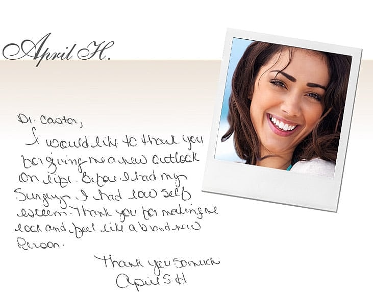 Thank you note with a smiling woman’s photo.