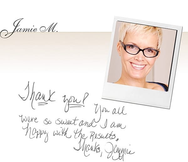Thank you note from Jamie M. with photo.